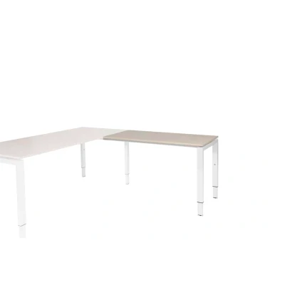 Afbeelding van Domino aanbouwtafel, hoogte instelbaar (62 85cm) met 120x60cm &#039;zwevend&#039; robson eiken 25mm blad en wit (RAL9010) N poot frame