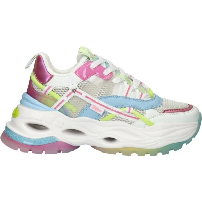 Afbeelding van Buffalo Triplet Hollow Sneakers laag, Dames, Maat: 41, Lime/purple/pink Imitatieleer/ textiel