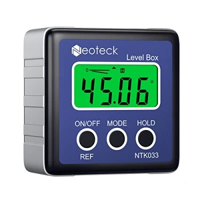 Afbeelding van PigMig Digitale Hoekmeter Gradenboog met LCD scherm Blauwe Hellingmeter Compacte Waterdichte Waterpas Inclinometer Hoesje 4 eenheden