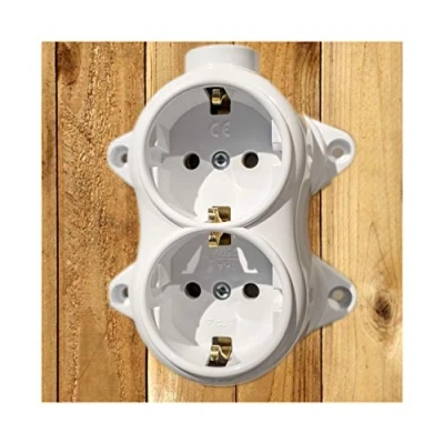 Afbeelding van Dubbel stopcontact 16A/250V, IP20 wit retro bakeliet look oud