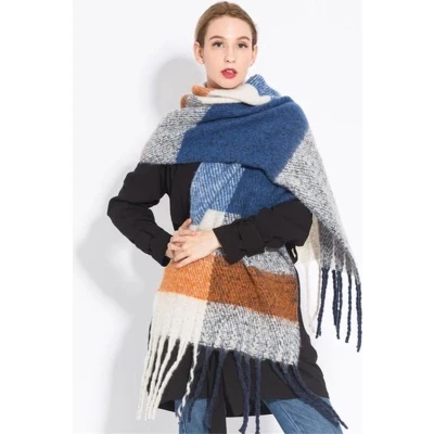 Afbeelding van Sjaal Winter Geblokt Donkeroranje/Blauw