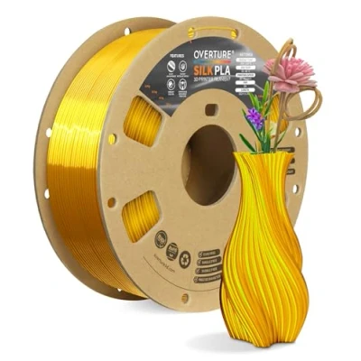 Afbeelding van OVERTURE Silk Filament PLA 1.75mm Clog Free Shiny 3D Printer Filament, 1kg Spool (2.2lbs), Dimensional Accuracy +/ 0.02 mm, Fit Most FDM Printer(Silk Gold)