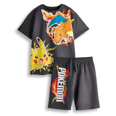 Afbeelding van Pokemon T shirt en korte broek voor jongens Donkergrijze kledingbundel met mouwen grafische shirts broeken kinderen Pikachu Charizard Pokeball complete bijpassende outfit