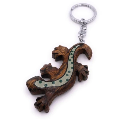 Afbeelding van H Customs Hagedis Gekko Houten Edele Handgemaakte Sleutelhanger Hanger
