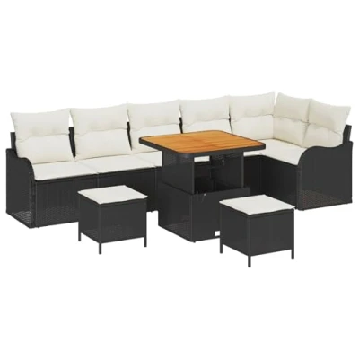 Afbeelding van vidaXL 9 delige tuinset met kussens zwart poly rattan en acaciahout