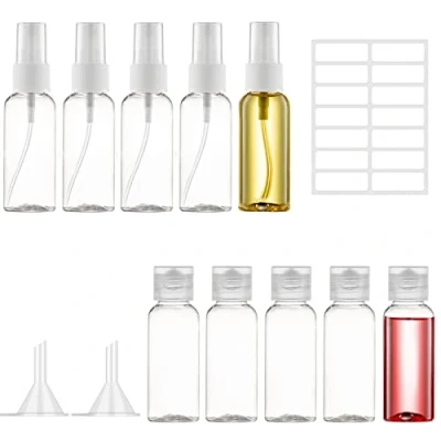 Afbeelding van Ysimple Set reisflessen, plastic fles, spuitfles, transparant, lege cosmetica reiscontainer met trechter voor vliegreizen, parfum, shampoo, lotion (50 ml)
