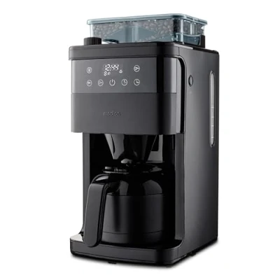 Afbeelding van MEDION koffiezetapparaat met molen en thermoskan (1 liter, max. 8 kopjes, maalinstellingen, 1000 watt, timer, LED display, druppelstop, permanent filter, MD19911)