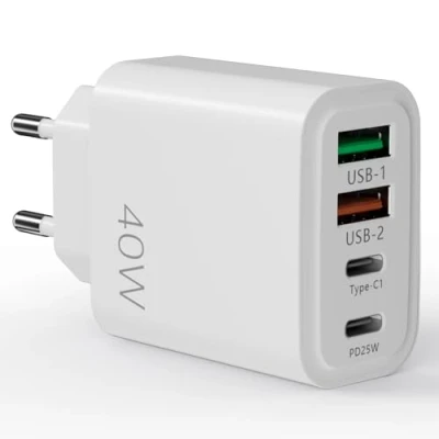 Afbeelding van Aipsdo USB C oplader, 4 poorten meervoudige oplader met en A, 40 W snellader PD 3.0 power adapter voeding
