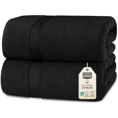 Afbeelding van Utopia Towels Premium Jumbo Badlaken (90 x 180 cm), 2 Pak 100% Ringgesponnen Katoen Zeer Absorberend en Snel Droog Extra Grote Badhanddoek Superzachte hotelkwaliteit Handdoek (Zwart)