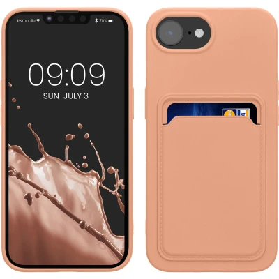 Afbeelding van kwmobile telefoonhoesje geschikt voor Apple iPhone 16e Hoesje met pasjeshouder TPU case in roze grapefruit