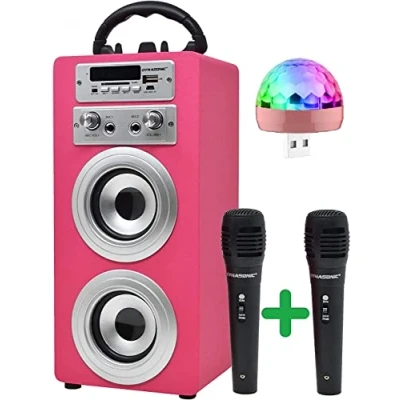 Afbeelding van DYNASONIC (3rd Generation) Bluetooth Speaker met Microfoon Karaoke voor Kinderen, Speelgoed Microphone, Cadeau Jongens en Meisjes (Model Pink + Lights USB)