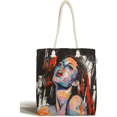 Afbeelding van Schoudertas Dames met rits Waterverf Begeerlijke vrouw Canvas 45x50 Strandtas Shopper tas tassen Zomer Hobby