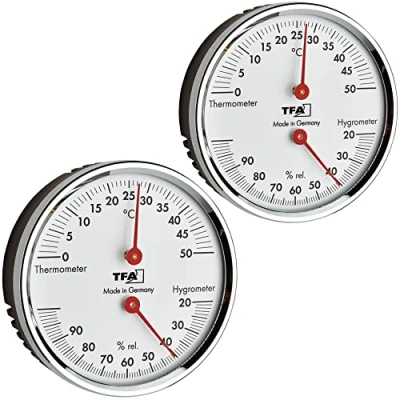 Afbeelding van TFA Dostmann Analoge thermo hygrometer, 45.2041.42, met metalen ring, voor controle van temperatuur en luchtvochtigheid, zilver, 120 x 29 235 mm (l b h), set 2