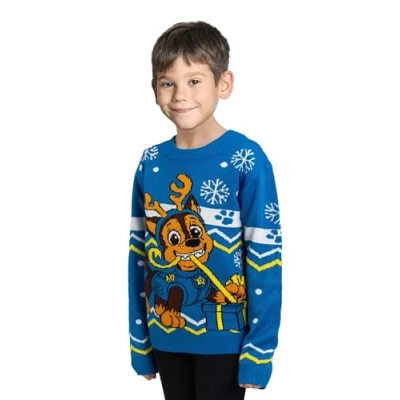 Afbeelding van PAW Patrol Trui Acryl Blauw Chase Rendier Maat 122/128