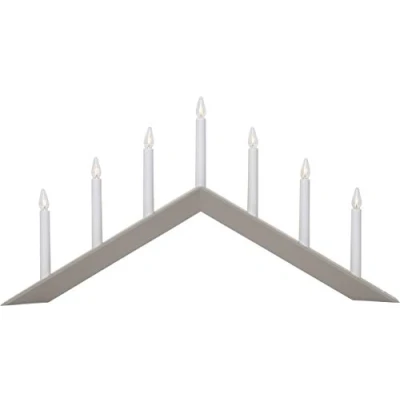 Afbeelding van Star Trading Arrow raamkroonluchter vanStar Trading, kandelaar met 7 gloeilampen E10 warm wit, kerstversiering van hout in beige, kabelschakelaar, lengte: 69 cm