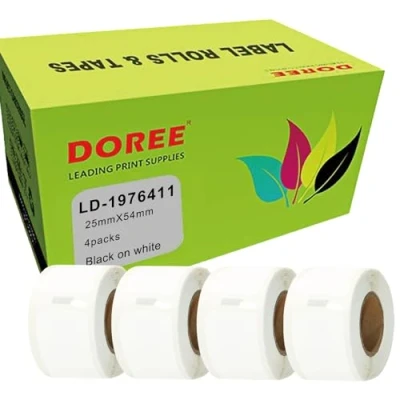 Afbeelding van Doree Labelrol 1976411, 25 mm x 54 (elke rol bevat 160 afzonderlijke etiketten), compatibel met Dymo LabelWriter 4XL, 450, 450 Twin Turbo. 4 rollen.