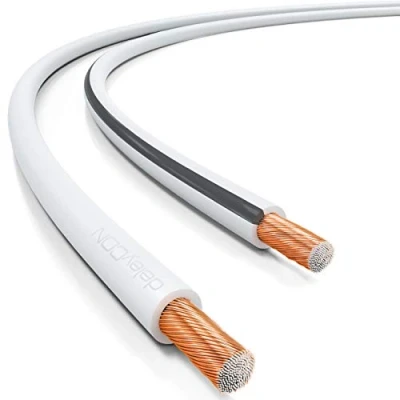Afbeelding van deleyCON 50m Luidsprekerkabel Boxkabel 2x 0,75mm² Kopergecoat Aluminium CCA Polariteitsmarkering 2x24x0,20mm Draad BauPVO/CPR Wit