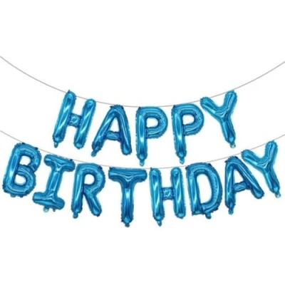 Afbeelding van Happy Birthday Folie Ballon Slinger Feestversiering Decoratie Blauw