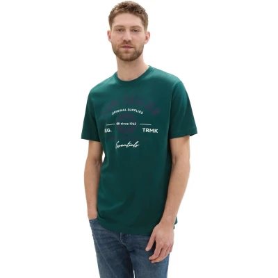 Afbeelding van TOM Tailor MIT LOGO Tshirt print, Heren, Maat: Large, Deep green lake