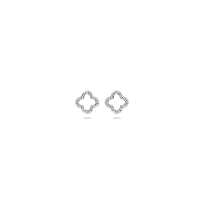Afbeelding van Zilver Gerhodineerd Oorknoppen Klavertje Zirkonia 9,5 Mm 1339244