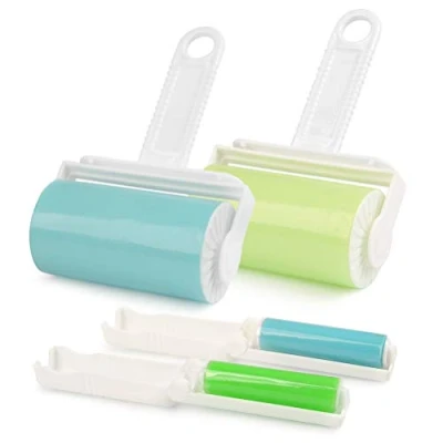 Afbeelding van 2 stuks herbruikbare wasbare pluisroller kleverige afwasbare stofpluisroller opvouwbare sticky roller draagbare krulspelden met afdekking voor schone meubels, tapijten, kleding