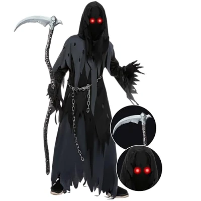 Afbeelding van Spooktacular Creations Halloween kostuum voor kinderen en kinderen, donkere ridder reaper