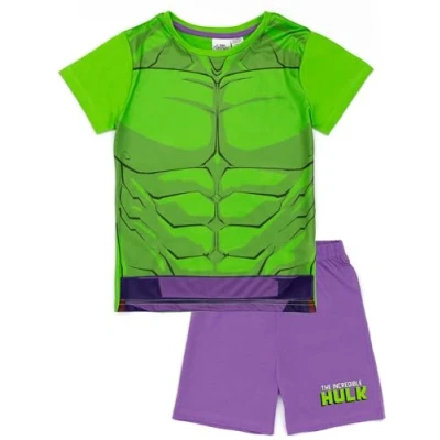 Afbeelding van Marvel Hulk pyjamaset voor jongens T shirt en korte broek kinderen PJ&#039;s Machtig Groen Paars Ontwerp Officiële merchandise Perfect cadeau kleine superhelden