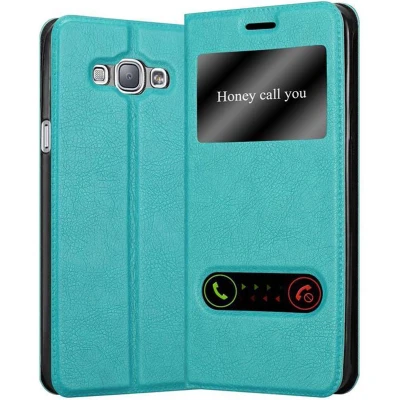 Afbeelding van Cadorabo Hoesje geschikt voor Samsung Galaxy A8 2015 in MUNT TURKOOIS Beschermhoes met magnetische sluiting, standfunctie en 2 kijkvensters Book Case Cover Etui