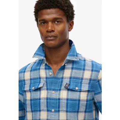 Afbeelding van Superdry Merchant Linen Check Overhemd Met Lange Mouwen Blauw 3XL Man