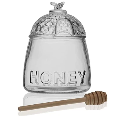 Afbeelding van MGE Honingpot Houder/Dispenser voor Honing, Stroop en Sauzen Honingmaker Honingcontainer Glas 500 ml