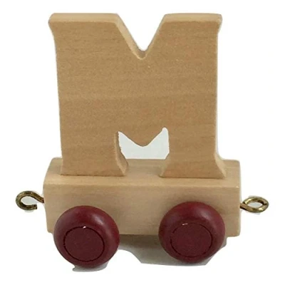 Afbeelding van treinkarretje letter M hout beige 5 x 3,5 6 cm