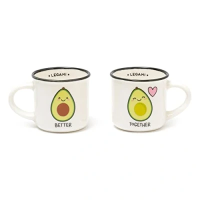 Afbeelding van Legami Espresso For Two, 2 koffiekopjes van New Bone China, inhoud 50 ml, design avocado, vaatwasmachinebestendig, magnetronbestendig