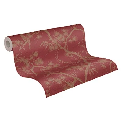 Afbeelding van Leen Bakker Livingwalls Behang Oosters Motief Rood En Goud 53cm X 10,05 M AS378671 Goudkleurig Vinyl