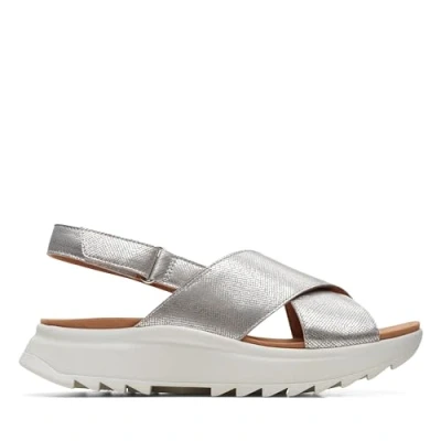 Afbeelding van Clarks Dashlite WISH Sandalen met plateauzool, Dames, Maat: 35.5, Silver metallic Leer