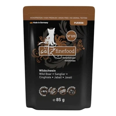 Afbeelding van catz finefood Purrrr Wildchwein monoprotein kattenvoer nat N 109, voor voedingsgevoelige katten, 70% vleesaandeel, 16 x 85 g zak