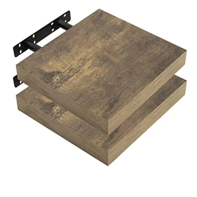 Afbeelding van WOLTU RG9365hov 2 x wandplank, boekenplank, planken, voor decoratieve wandplanken van MDF hout, set hangplanken, vintage bruin, 25 22,9 3,8 cm