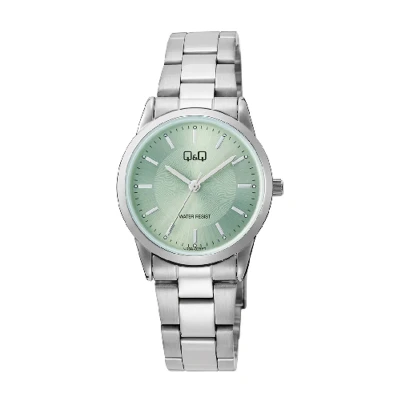 Afbeelding van Q&amp;Q model c09a 025py dameshorloge diameter 30 mm lichtgroene wijzerplaat 3 atm waterdicht
