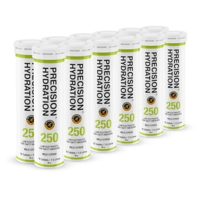 Afbeelding van Precision Hydration Elektrolyttabletten Multi sterkte bruisende hydratatietabletten Bestrijdt krampen Laag in calorieën, glutenvrij, veganistisch/vegetarisch (12 tubes, 250mg/L Groene Tube)