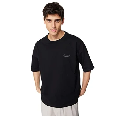 Afbeelding van Trendyol Zwart Oversized 100% Katoenen T Shirt Met Minimale Tekstprint Tmnss23Ts00084