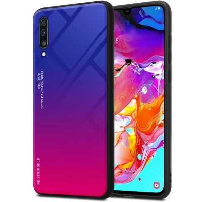 Afbeelding van Cadorabo Hoesje geschikt voor Samsung Galaxy A70 / A70s in PAARS ROOD Tweekleurige beschermhoes van TPU silicone Case Cover en achterzijde gehard glas