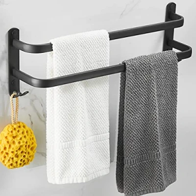 Afbeelding van Wandgemonteerd Handdoekenrek Voor Badkamer, Matzwart Zelfklevend Handdoekenrek,Niet Oxidatie,Niet Geperforeerd Van Aluminiumlegering + 1 Haken (2)