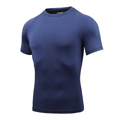 Afbeelding van AMZSPORT Heren compressieshirt korte mouwen T shirts sneldrogend gym hardlopen functioneel ondergoed, 112025 blauw, M