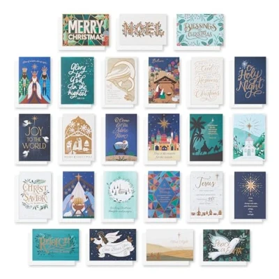 Afbeelding van American Greetings Religieuze kerstkaarten met enveloppen, traditionele ontwerpen (25 tellen)