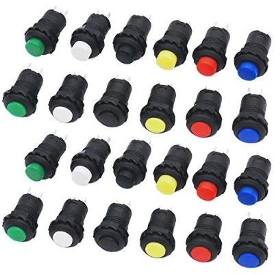 Afbeelding van GTIWUNG 24 stuks 12 mm drukknop met vergrendeling, zelfblokkerende aan/uit knoppen, push knopschakelaar, mini drukknopschakelaar, rond, rood/groen/geel/blauw/zwart/wit