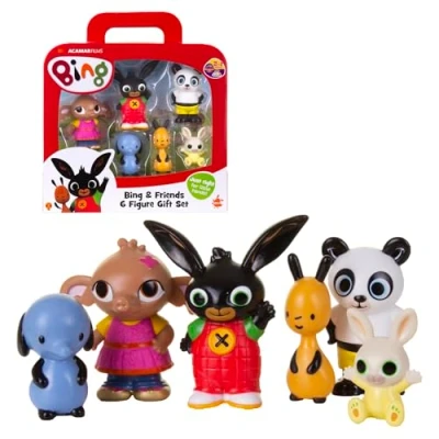 Afbeelding van Giochi Preziosi Bing Set met 6 figuren, collectie Bing, Flop, Sula, Amma, Pando en Padget, kleurrijke details afmetingen op schaal, is 8 cm hoog, spelletjes kinderen 18 maanden +