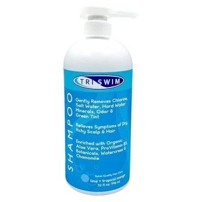 Afbeelding van TRISWIM Shampoo Chlorineverwijderend, Na Het Zwemmen Verzorging, Hydraterende Anti Chloor Vegan Voor Zwemmers, Verwijdert Groene Tint, Shampoo, Limoen &amp; Mango (946ml)