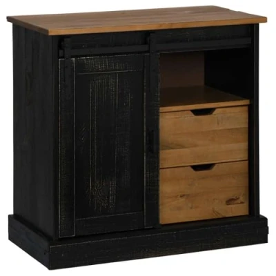 Afbeelding van vidaXL Dressoir HALDEN schuifdeur zwart 80x40x80 cm massief hout grijs