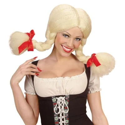 Afbeelding van Widmann Boeren Tirol &amp; Oktoberfest Kostuum Pruik, Heidi Buigbaar Blond Bierfeest Verkleedkleding