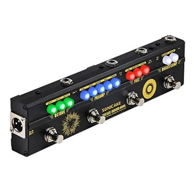 Afbeelding van SONICAKE multi effectpedaal bas, pre amp, voorversterker, DI box, met compressor, boost, fuzz, octave en FX lus, Boom Ave
