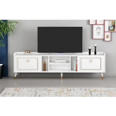 Afbeelding van Arcanum 2 deurs TV meubel L180cm Wit en Goud Menzzo